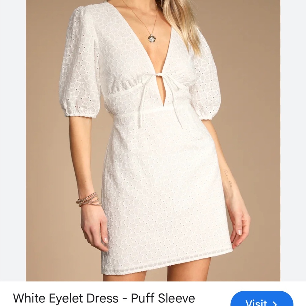 Lulu's White Eyelet Tie-Front Puff Sleeve Mini Dress